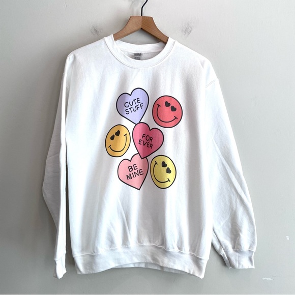 Smiley Valentines Hearts Crewneck Sweatshirt - Picture 2 of 11